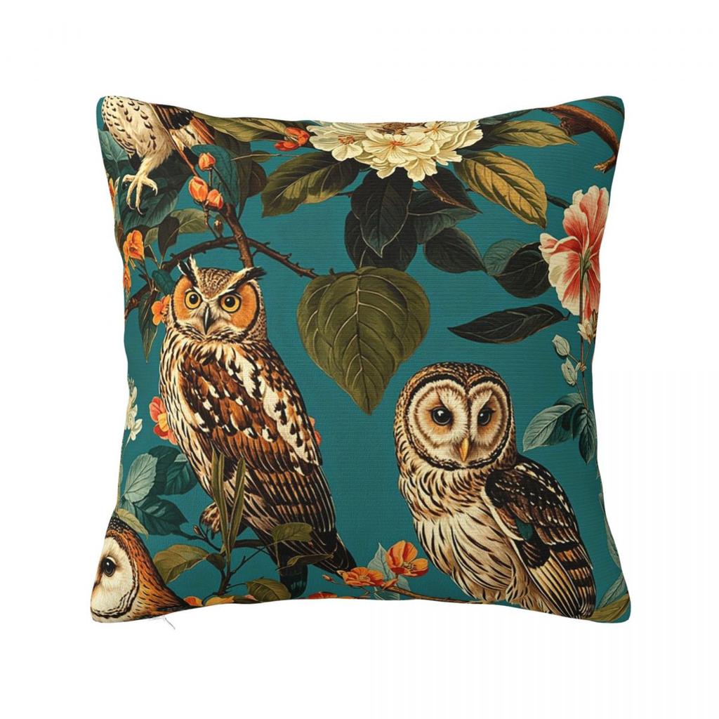 Retro Floral Owl Bird Square Pillowcase Cushion Cover Pillow Case Throw Pillow Cover for Home Bedroom Car