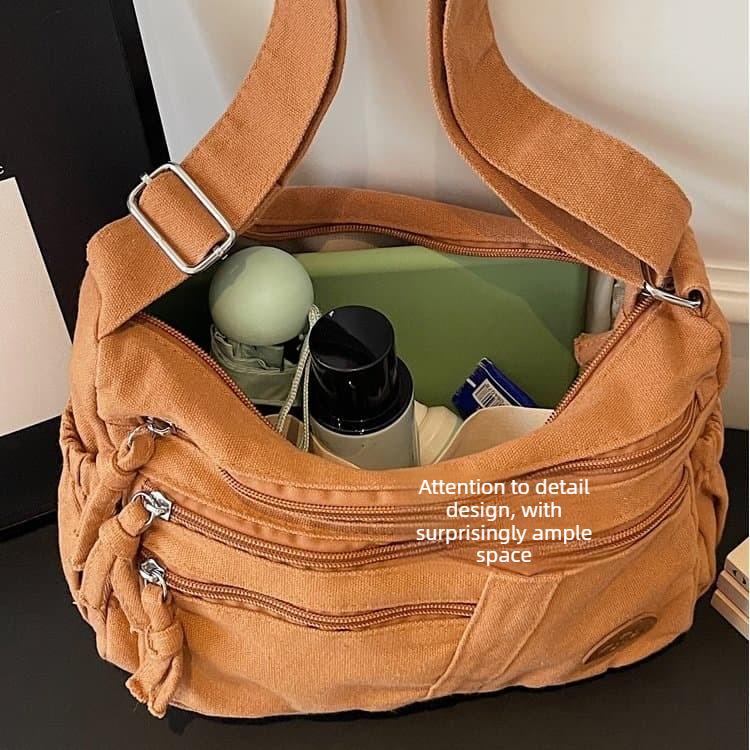 Washed Canvas Multi-zipper Messenger Bag Women's Shoulder Bag