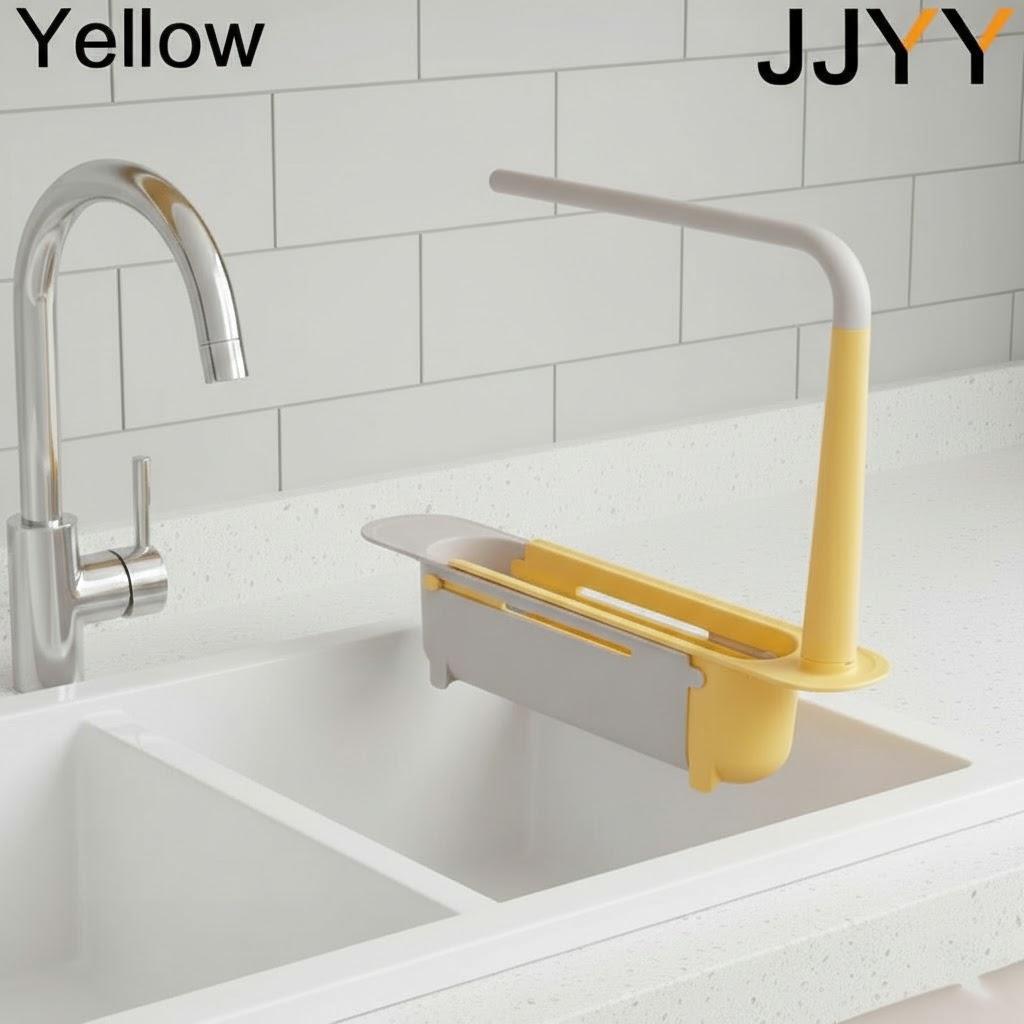 

Telescopic Sink Shelf Soap Drainer Rack Kitchen Organizer Sponge Holder Towel Storage Basket Accessories жовтий