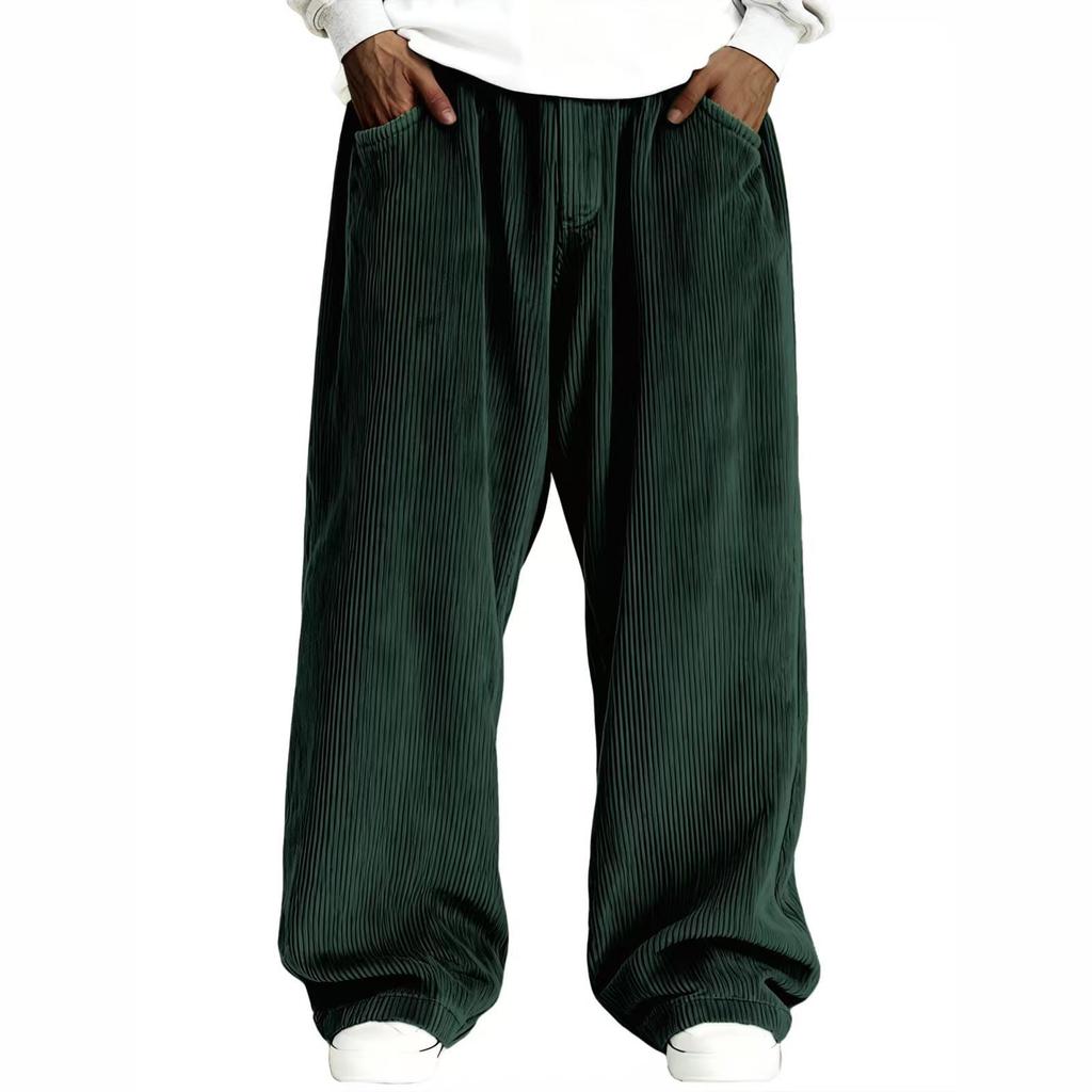 Men's Loose-fitting Solid Color Drawstring Corduroy Casual Pants With  Straight Leg