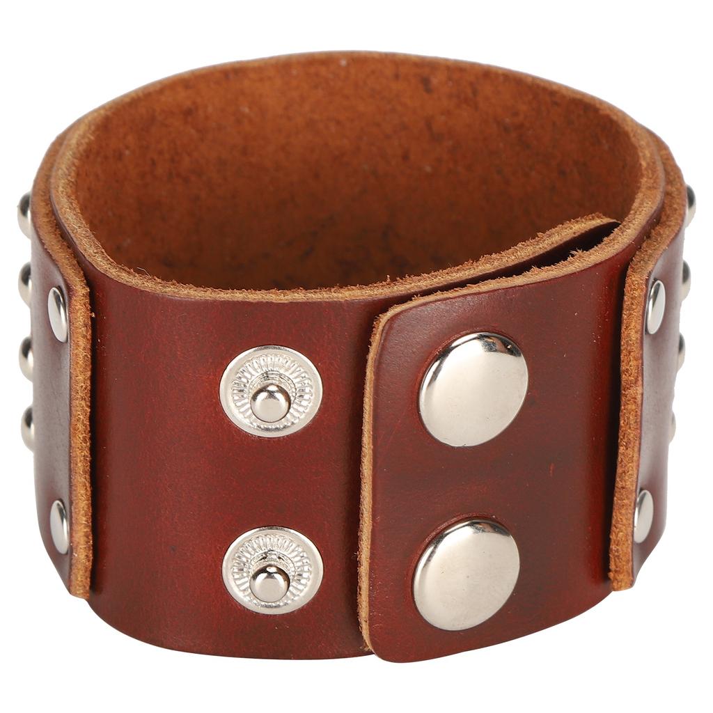   Bracelet Split Leather   Snap Button Rivet   Vintage Wrist Jewelry(Black )