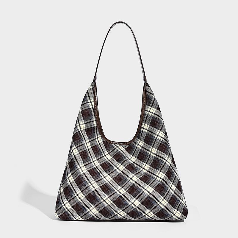 Retro Plaid Underarm Bag for Women 2025 New Style Relaxed Large Capacity Tote Bag Commuting Single Shoulder Underarm Bag