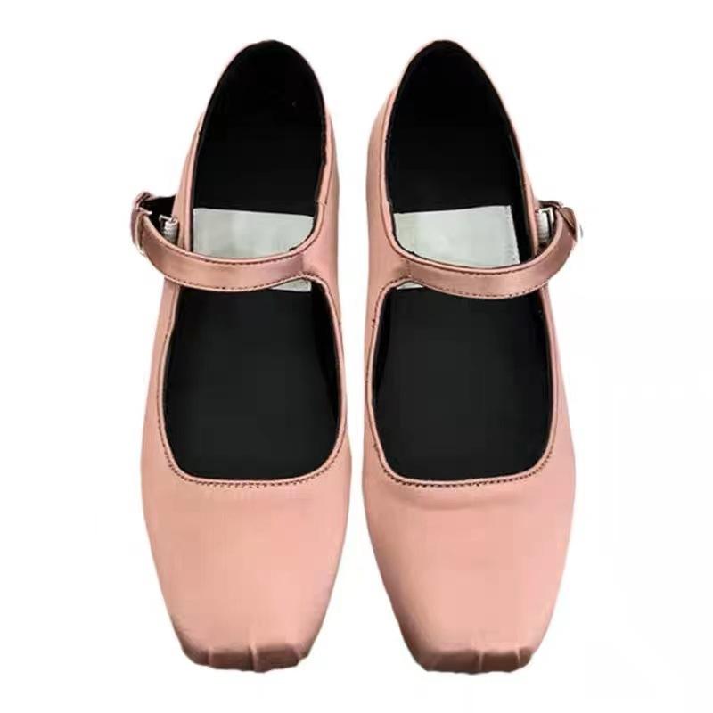 Women's Shoes 2025 Spring and Summer Korean Style Comfortable Flat Single Shoes Satin Square Toe Shallow Mouth Ballet Shoes