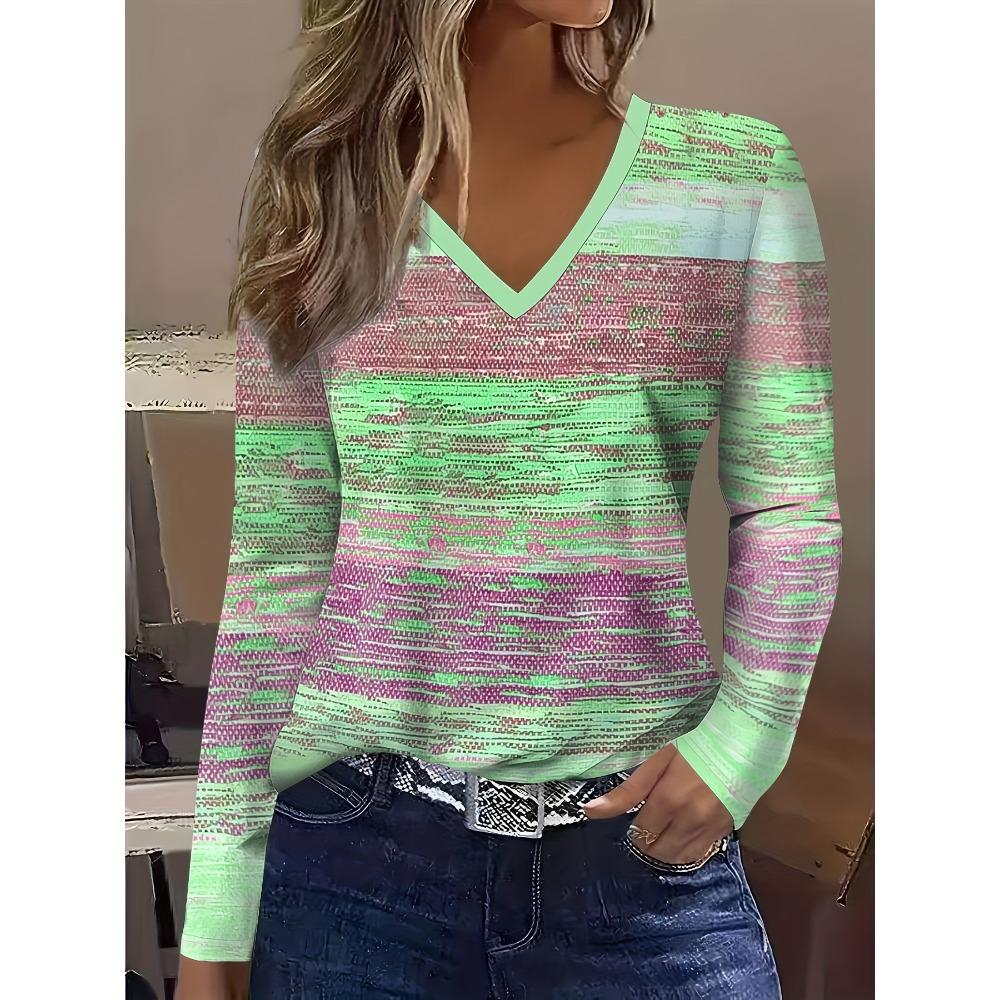 Women's Casual Long Sleeved V-neck T-shirt for Spring and Autumn Seasons