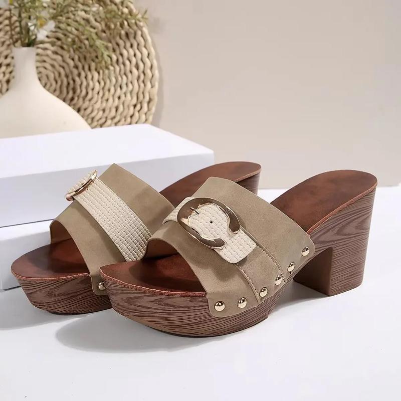 Ciabatte Chunky da Donna Sandali Casual con Borchie Retrò Sandali Estivi Open-Toe con Tacco Alto Ciabatte con Design a Suola in Legno Sandalias Mujer
