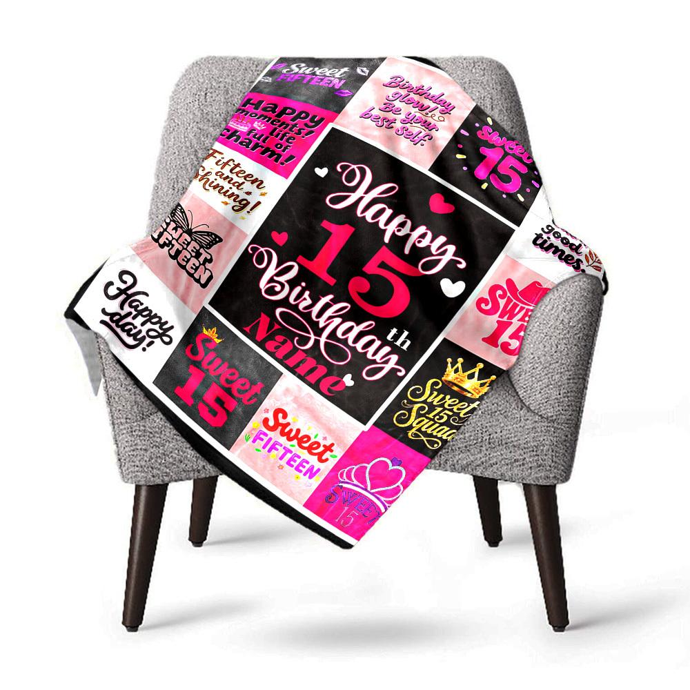 Sweet 15Th Birthday Home Customize Your Name Blankets Comfortable Soft Lightweight Allseason Multipurpose Blanket For Picnics Sofas Offices Beds