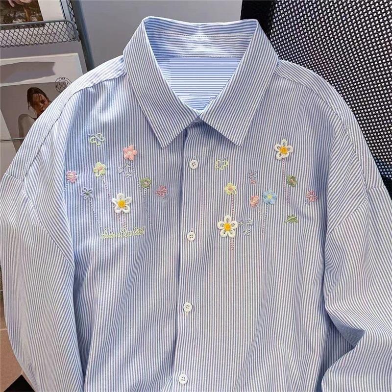 Printed women's shirt-fashionable button design-loose casual shirt
