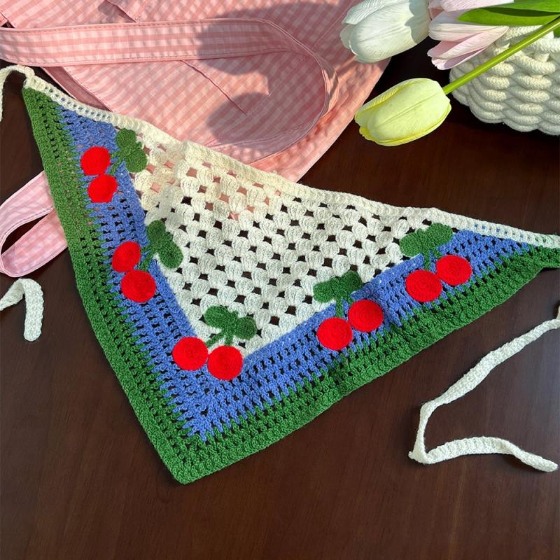 Elegant Knitted Triangle Scarf Headband For Women  Cherry Pattern Hair Band Headscarf Hair Accessories Skirt Butt Curtain
