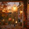 Luminous Wind Chime Halloween Ghost Chime, Glow-in-The-Dark Hanging Ornament with Pumpkin Bat Spooky Patio Decorations Spider Charms, Rustproof Metal