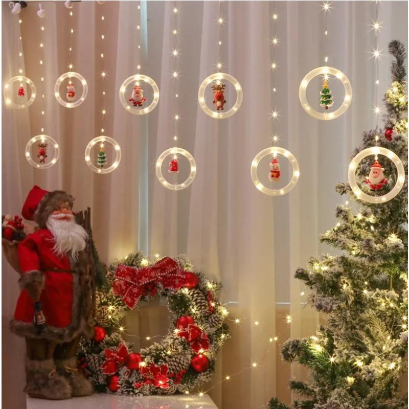Christmas Ring Curtain Light Leather Thread Creative Pendant LED Light String Holiday Bedroom Atmosphere Christmas Curtain Light