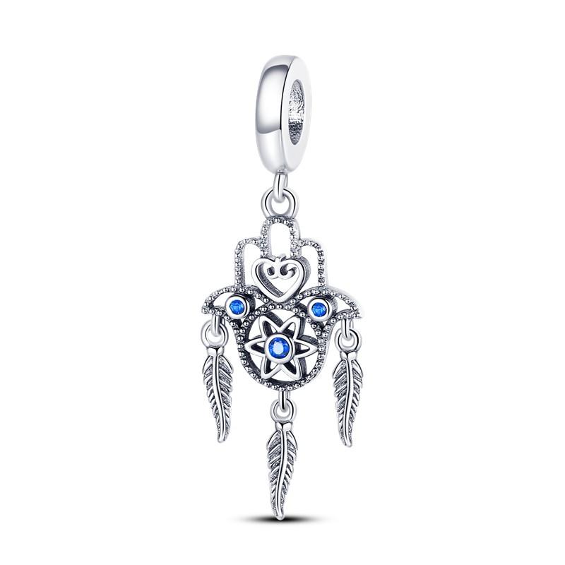Copper Sapphire Charms Beads Blue Stone Dangle Cute Pet Hold Blue Heart Pendants Original Accessories Bracelets Jewelry Gift