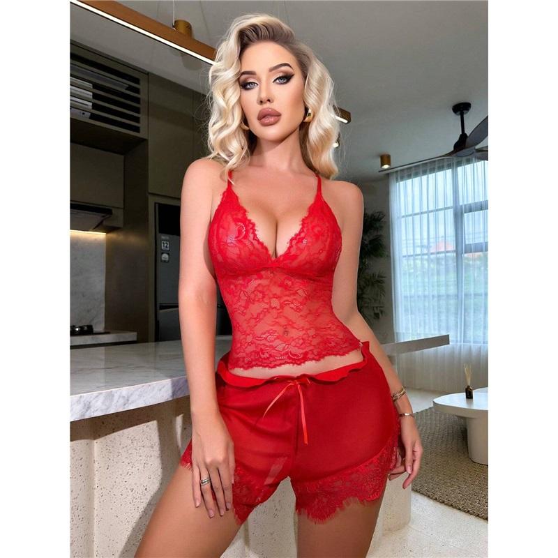 Women's Lace Camisole 3-piece Pajamas Set, Summer Pajamas Set, Elegant Pajamas Set