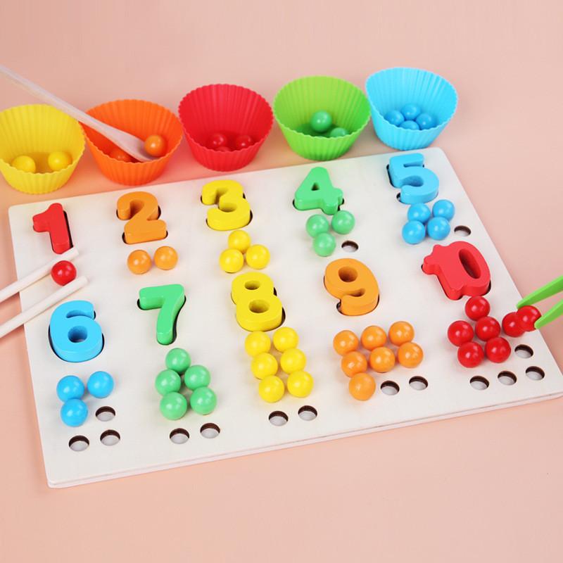 Wooden Number Color Bead Sorting Board Educational Toy For Learning Toddlers