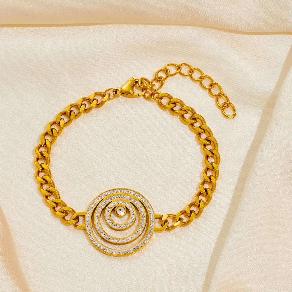 Luxury Gold-Plated Stainless Steel Jewelry Set with Diamond-Accented Necklace, Earrings, Bracelet, and Anklet