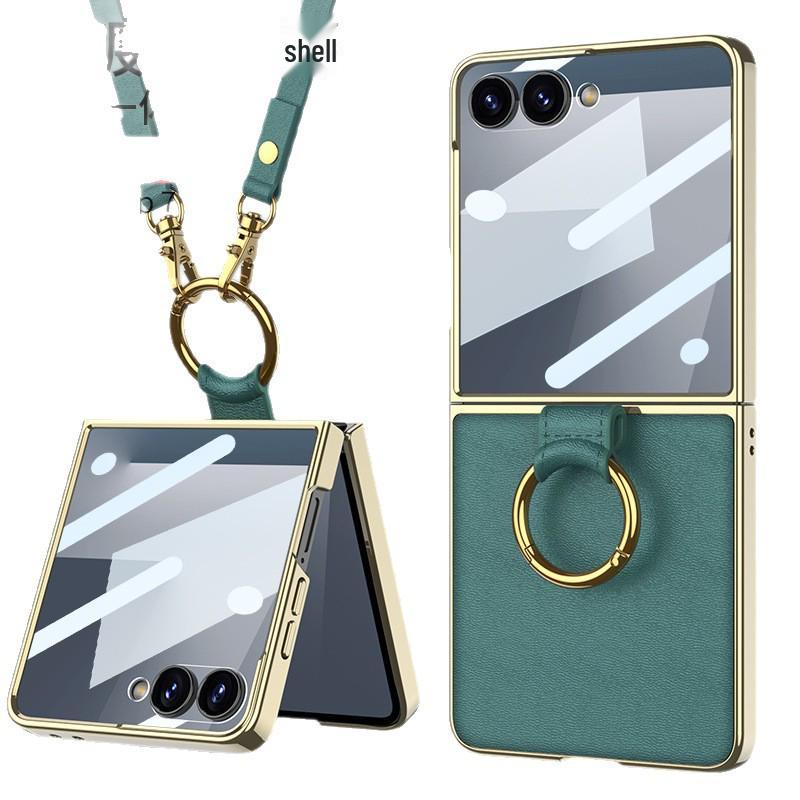 Etui PU ze Skóry dla Galaxy Z Flip7 z Galwanizowanym Pierścieniem i Sznurkiem - Ochronne Etui w Stylu Zapachowym