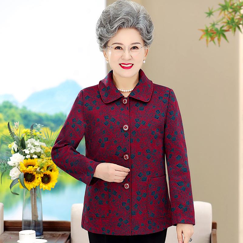 

Red Long-Sleeved Printed Jacket for Middle-Aged & Elderly Women - Spring/Autumn, Plus Size, Slimming, Warm & Comfortable Mother s Wear 4XL (recommended 135-145 jin) вино красного
