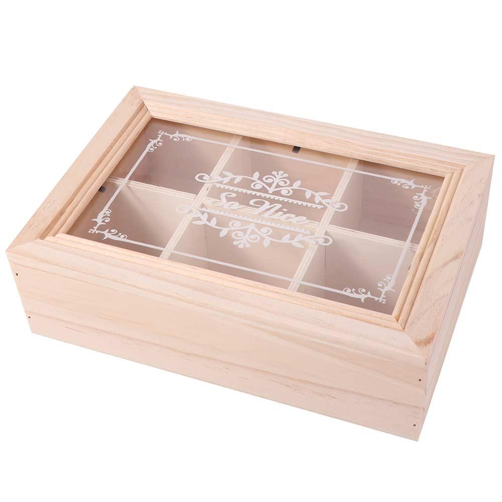 Dust-proof Wooden Tea Box with Clear Lid Desktop Organizer Tea Bag Holder  Hair Accessory