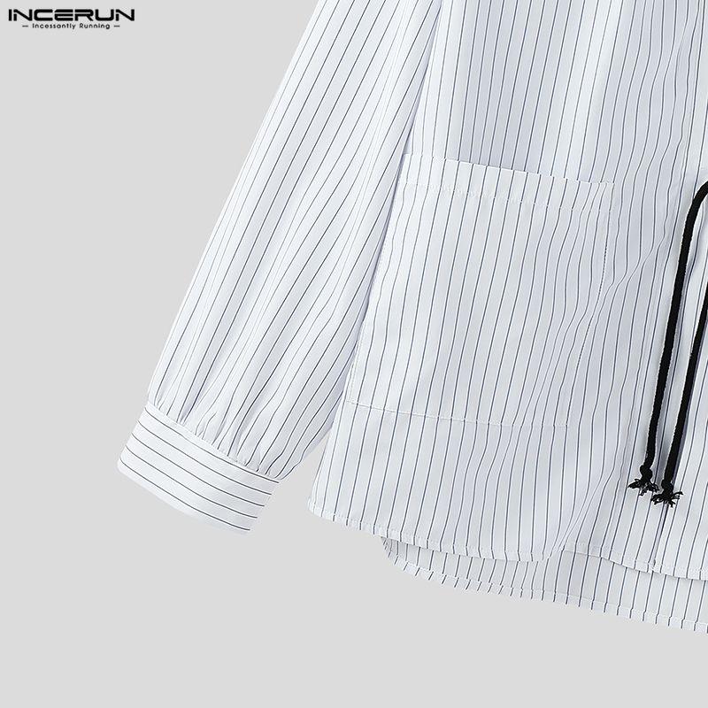 INCERUN S-5XL Men Long Sleeve Striped Open Front Cardigan Kimono Tops