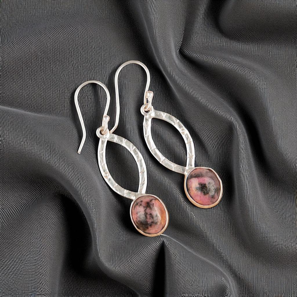 Black Rhodonite Gemstone 925 Sterling Silver Handmade Jewelry Hook Earrings 2" EE-87-27
