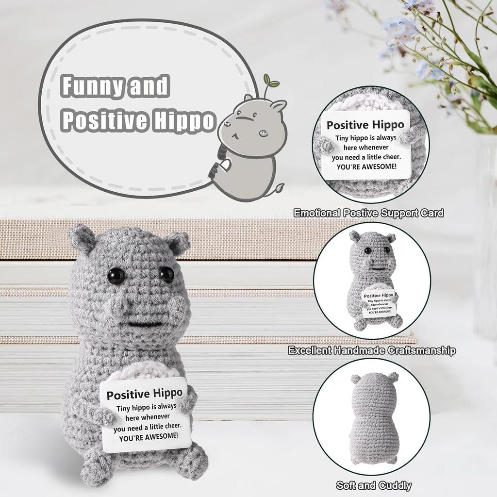 Handmade Positive Hippo Doll With Card Home Decoration Knitting Crochet Hippo Doll Ornament Room Decor Christmas Party Gifts