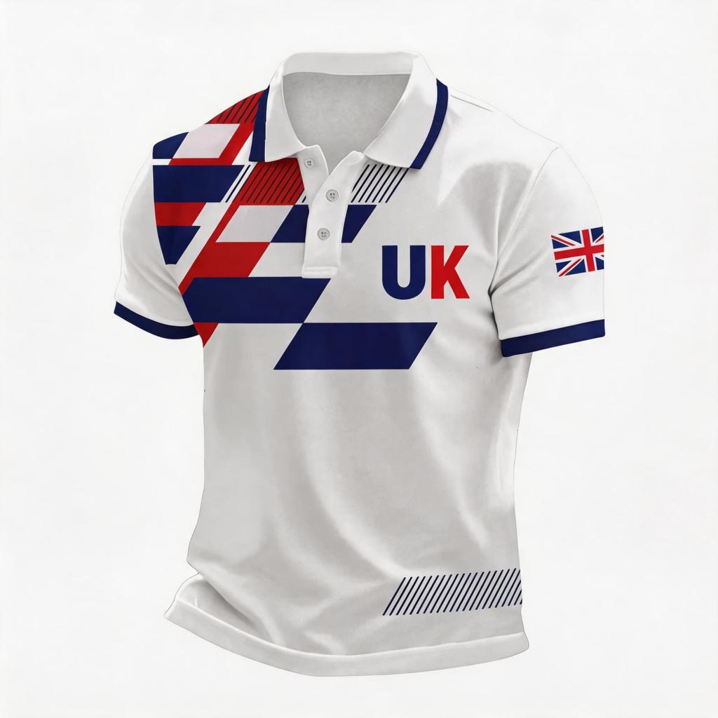 Men's Support Polo Shirt with National Flag Print Button Collar Short Sleeve Casual Fit Breathable Fabric for Outdoor Activities