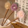 Hair Stick 3D Mesh Yarn Rose Flower Decor Bun Hair Stick Easy to Wear Hair Organizer Clip Hair Styling Accessory