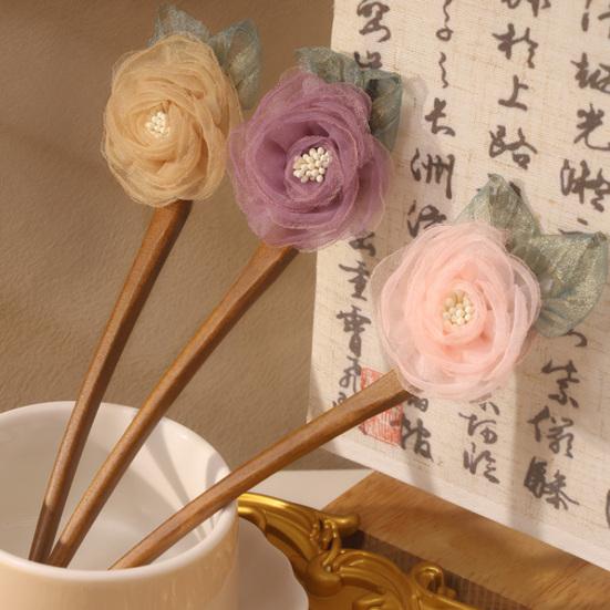 Hair Stick 3D Mesh Yarn Rose Flower Decor Bun Hair Stick Easy to Wear Hair Organizer Clip Hair Styling Accessory
