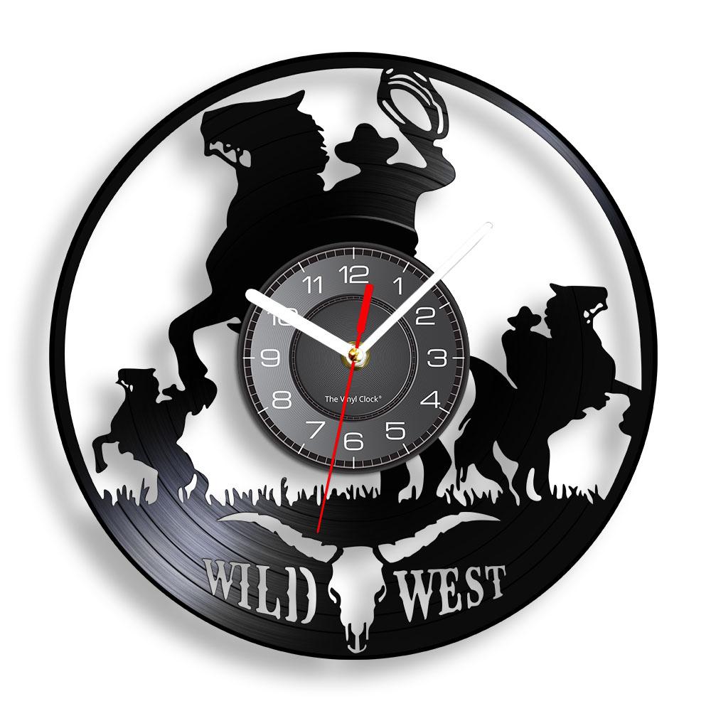 Wild West Cowboy Wall Clock Horse Rider Vinyl Record Wall Clock Western Home Decor Rodeo Horse Riding Cowboy Vintage Clock Watch