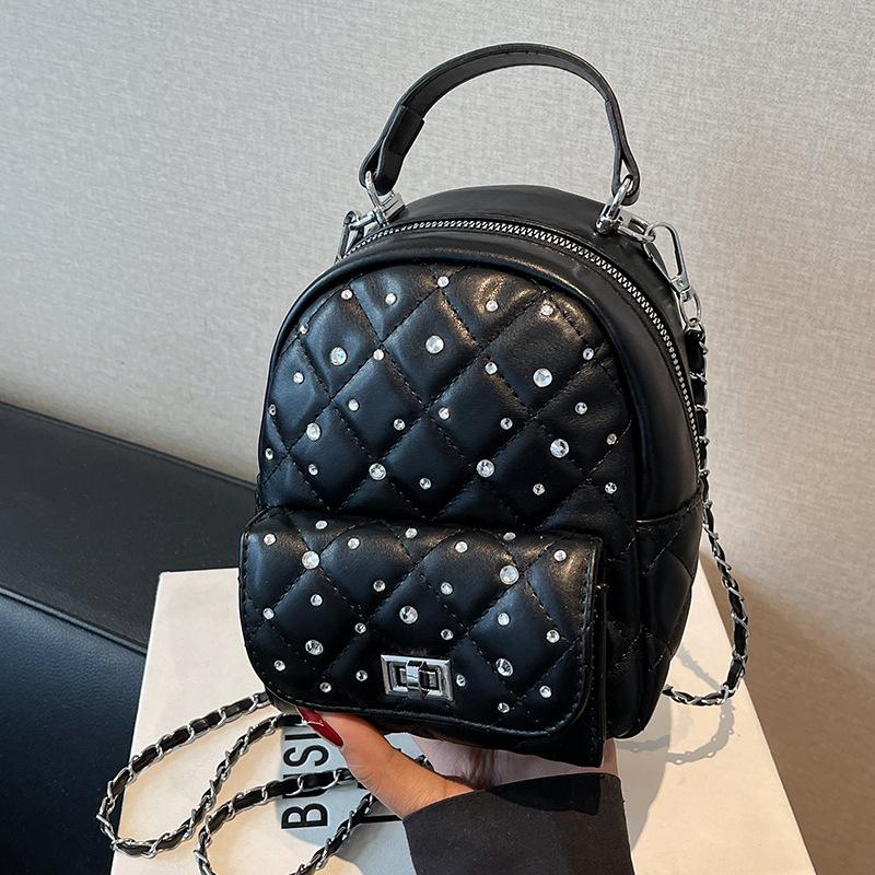 Korean Version of the New Bag Women's 2025 Spring and Summer Fashion High Sense Diamond Chain Backpack Women's Mini Backpack