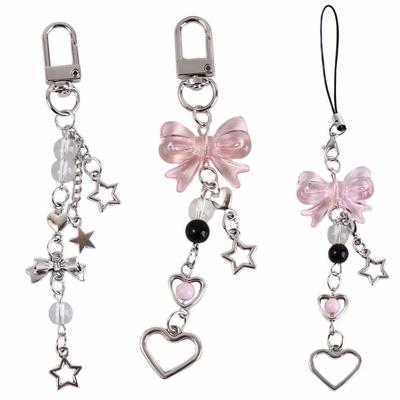 Bowknot Cadena para teléfono móvil Estrella Bowknot Cuentas Correa para teléfono móvil Correa con dijes para teléfono Teléfono móvil