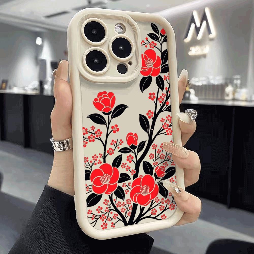 Red Camellia Plum Blossom Branches Phone Case for Xiaomi Redmi Note 14 13 12 11 10 9 8 7 Pro Anti-Scratch Soft Protective Cover