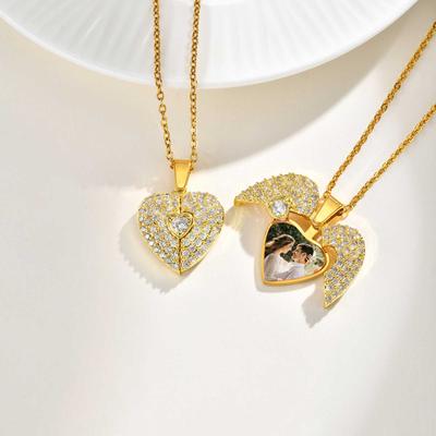 Custom Photo Openable Heart Locket Pendant Necklace, Stainless Steel Full Zircon Necklace, Personalized Memory Jewelry for Women