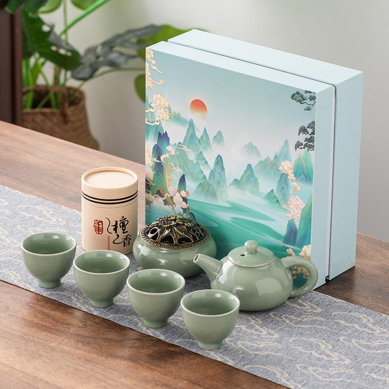 

Гочао Бизнес Фестиваль Драконьих лодок Фестиваль середины осени Подарочный чайный набор Один чайник Четыре чашки Гэ Яо Чайник Си Ши Комбинация сандалового дерева