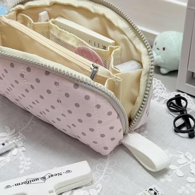 Cute Polka Dot Pencil Case With 3D Plush Wings And Large Capacity For School Students Daily Stationery Storage For Teen Girls
