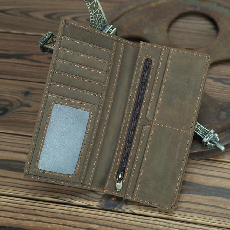 

Винтажный мужской кошелек-бифолд из кожи Crazy Horse - Натуральный кошелек из коровьей кожи высшего качества, длинный, с зажимом для денег коричневый