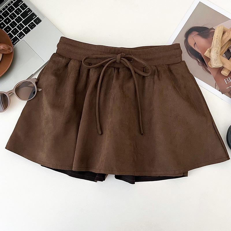 Retro High Waist A-Line Drawstring Skirt with Anti-Exposure Design for Women - Autumn/Winter