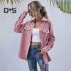 Spring Fall Coat with Chest Pockets Button-down Turn-down Collar Solid Color Corduroy Jacket Loose Casual Outerwear for Travel Work