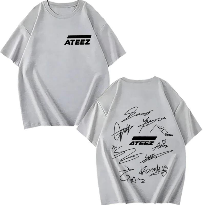 ATEEZ World Tour with Band Member Signatures & Geometric Back Print T Shirt Men Women Summer Unisex Tops Ladies Clothes T-shirts