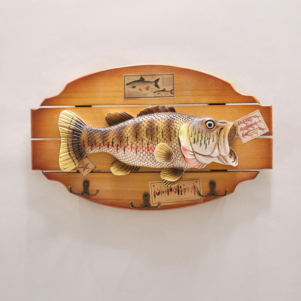 Handmade Wood Fish Wall Hanging Ornaments Realistic Fish Decor Hook  Living Room