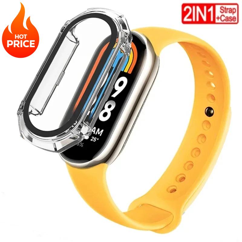 2 PACK Silicone Strap+case For Xiaomi Mi band 8 Replacement miband8 sport Bracelet Accessories smart band 8 waterproof cover