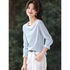 Women's Color Block Faux Two-Piece V-Neck Long Sleeve T-Shirt