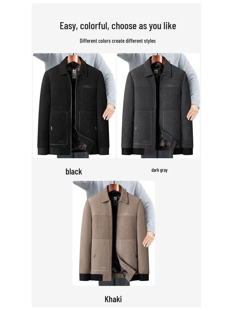 2025 Autumn/Winter Mid-Aged Men's Thick Fleece-Lined Jacket - Loose Fit