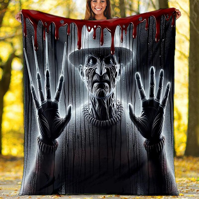 Coperta stampata a tema horror di Halloween - Perfetta per divano, letto, viaggi e uso all'aperto | Lavabile in lavatrice, accogliente e resistente.