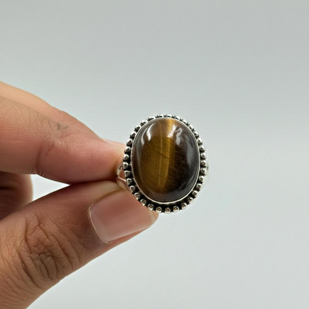 Tiger Eye Oval Statement Ring, 925 Sterling Silver Ring, Handmade Bohemian Ring