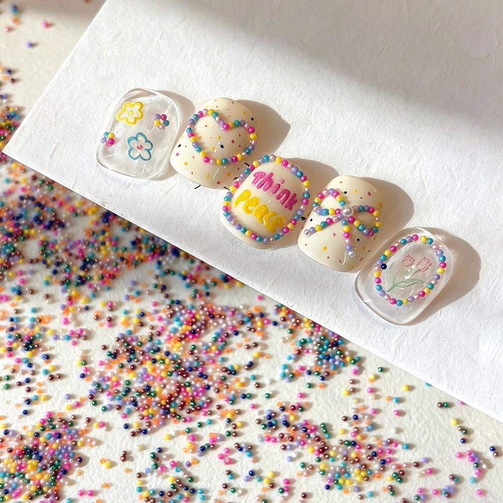 12Grids 3D  Dopamine Colorful Micro Caviar Nail Beads 0.8mm Colorful Mini Round Beads Nail Rhinestones Cute Nail Beads Charms D3