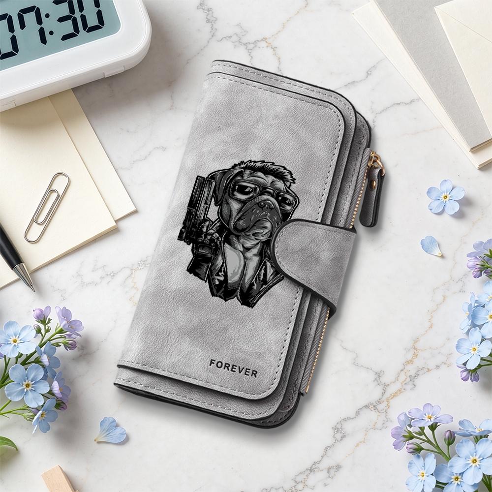 Cool Pug Pattern Long Wallet Multipurpose Card Holder Casual Fashion Purse