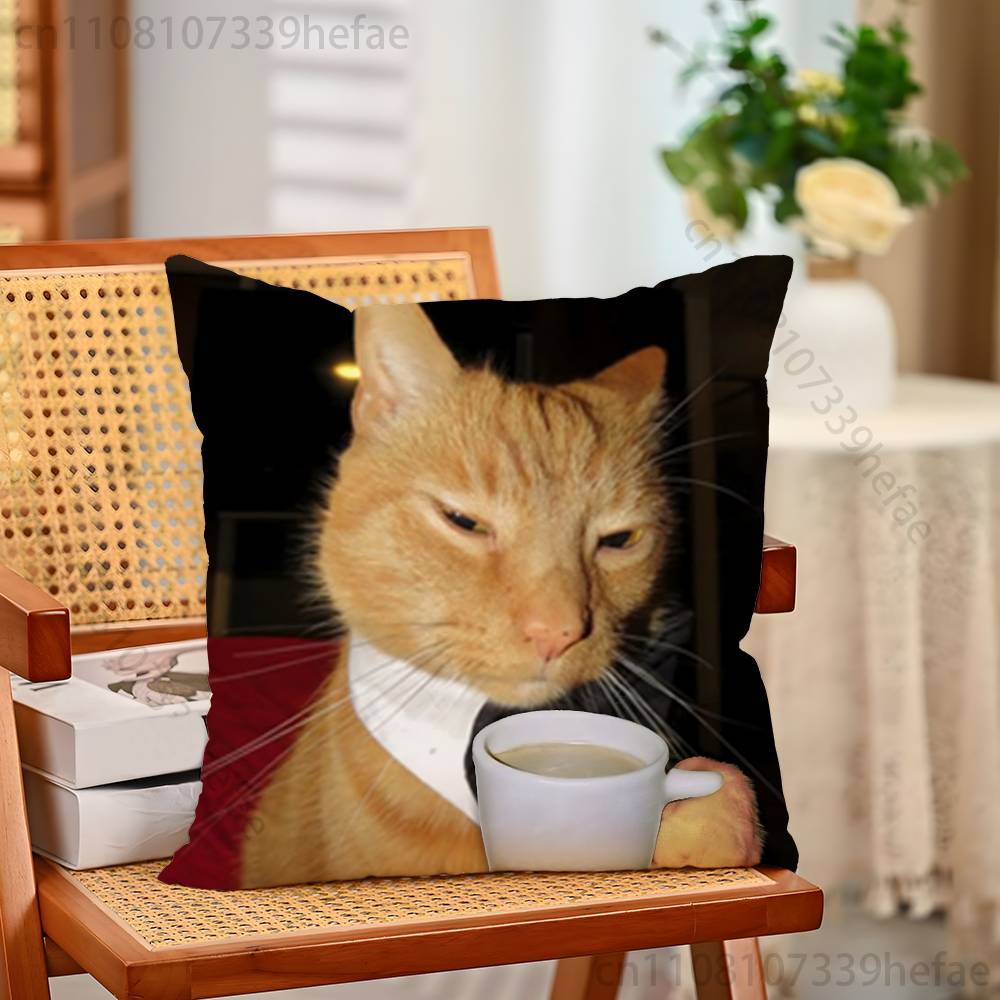 Cat Memes Funny Meme Print Polyester Pillow Case for Valentine Gift Home Sofa Cushion Cover Decoration Custom