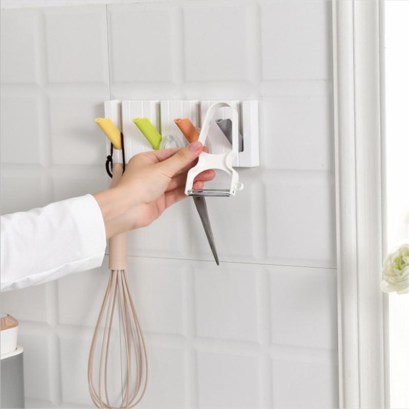 Piano Key Shaped Foldable Hook Adhesive 4 Hooks Clothes Hat Scarf Hanging Rack Household Wall Decorative Hook