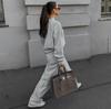 European and American fashion design sense gray knitted sports suit 1116 spring and summer new casual sweater trousers women