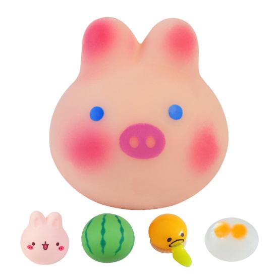 1/2Pcs Stress Relief Yolk Fidget Toy Cartoon Pig Bunny Watermelon Double-yolked Egg Squeeze Sensory Toy Hand Exercise Relaxation Stress Ball